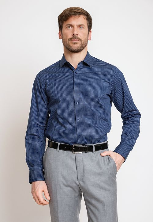 Camisa Formal Hombre Mezcla Algodón Fantasía Slim Dynamic Azul Marino