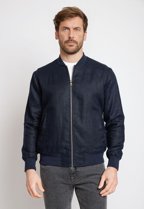 Chaqueta Hombre Lino Liso Slim Tanaka Azul Marino