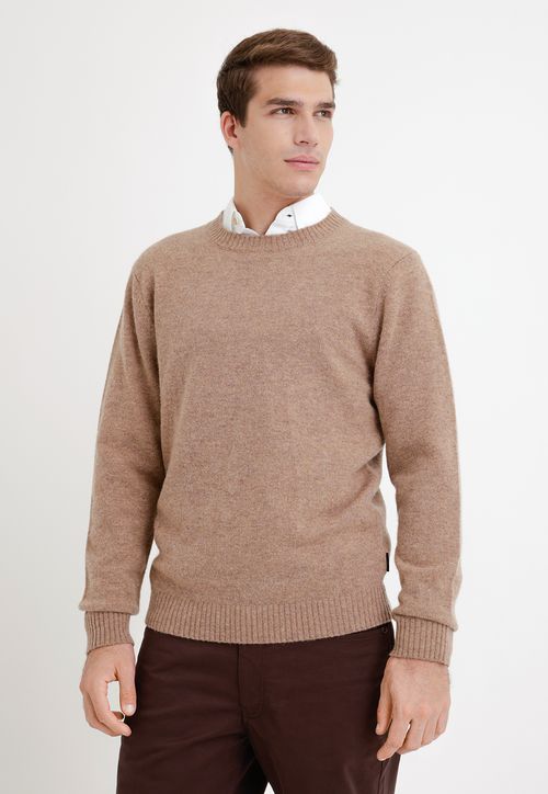 Sweater Hombre Cuello Redondo Liso Beige