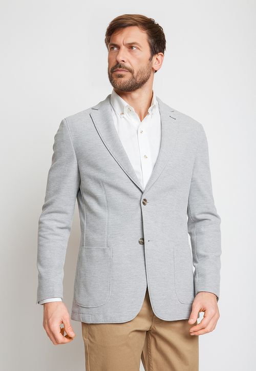 Chaqueta Hombre Mezcla Algodón Liso Slim Basic Gris Melange