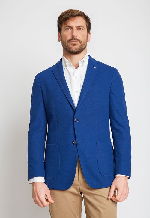 Chaqueta Hombre Mezcla Algodón Liso Slim Basic Azulino
