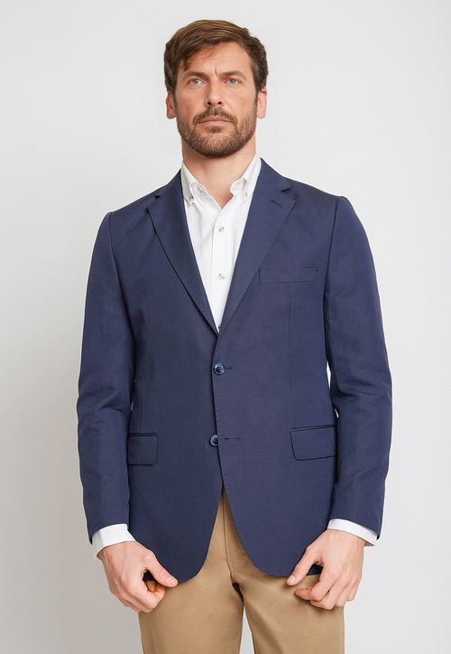 Chaqueta Hombre Mezcla Lino Algodón Liso Slim Europa Azul Marino