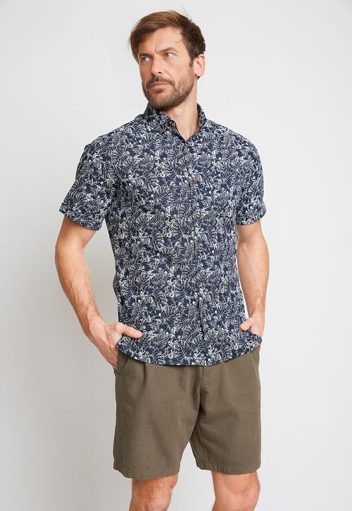 Camisa Hombre Algodón Estampada Slim Buck Azul