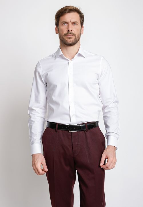 Camisa Formal Hombre Mezcla Algodón Liso Skinny Graduación Blanco