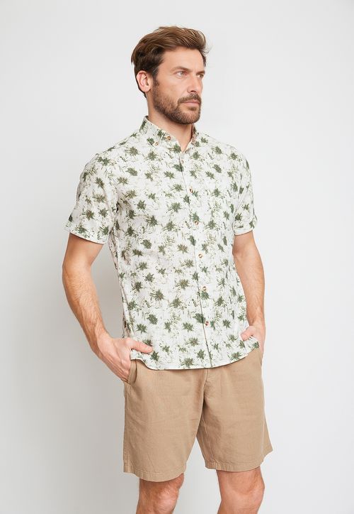 Camisa Hombre Algodón Estampada Slim Buck Blanco