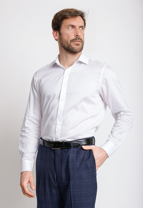 Camisa Formal Hombre Algodón Líneas Regular Classic Blanco/Lila