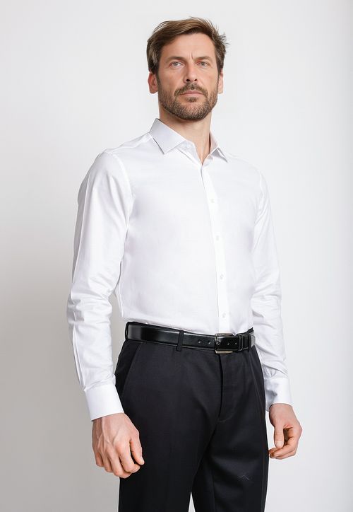 Camisa Formal Hombre Mezcla Algodón Liso Slim Dynamic Blanco
