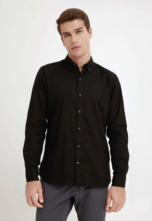 Camisa Hombre Algodón Liso Slim Blake Negro
