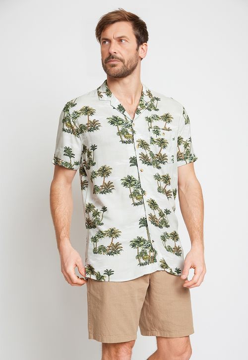 Camisa Hombre  Viscosa Estampada Relajado Baltazar Verde Agua