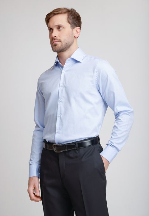 Camisa Formal Hombre Algodón Microdiseño Slim Italiana Celeste