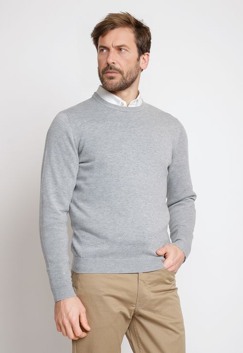 Sweater Hombre Algodón Slim Liso Phelps Gris Melange