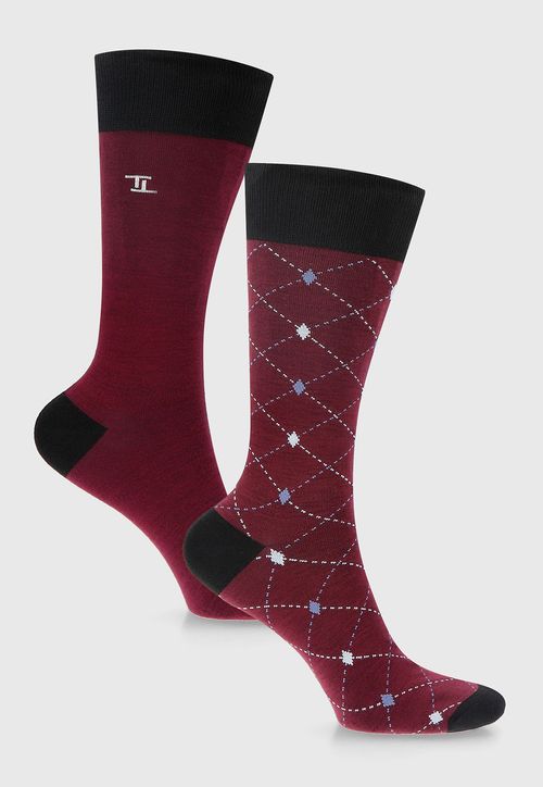 Bi Pack Calcetines Hombre Algodón Fantasía Burdeo