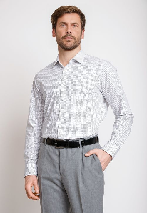 Camisa Formal Hombre Algodón Fantasía Slim Classic Blanco