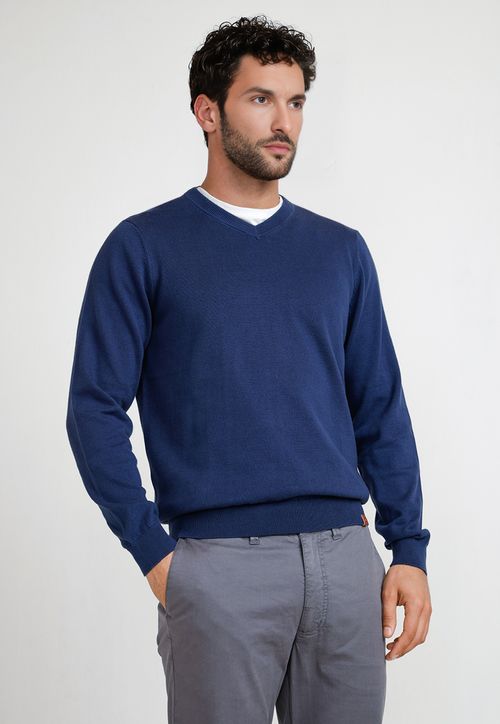 Sweater Hombre Cuello V Parrot Azul Melange