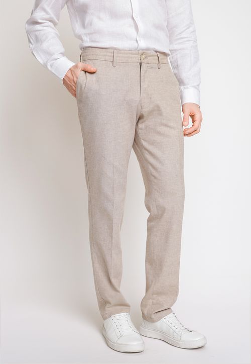 Pantalón Hombre Mezcla Algodón Lino Liso Slim Venancio Beige