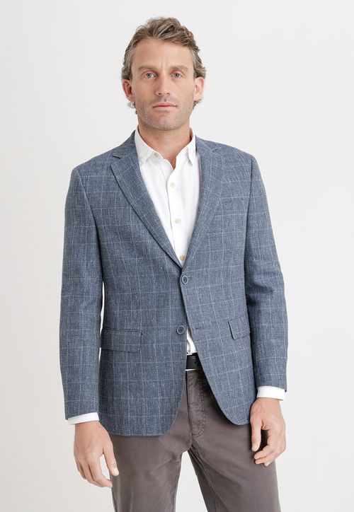 Chaqueta Hombre Mezcla Lana Lino Cuadros Slim Cosimo Azul