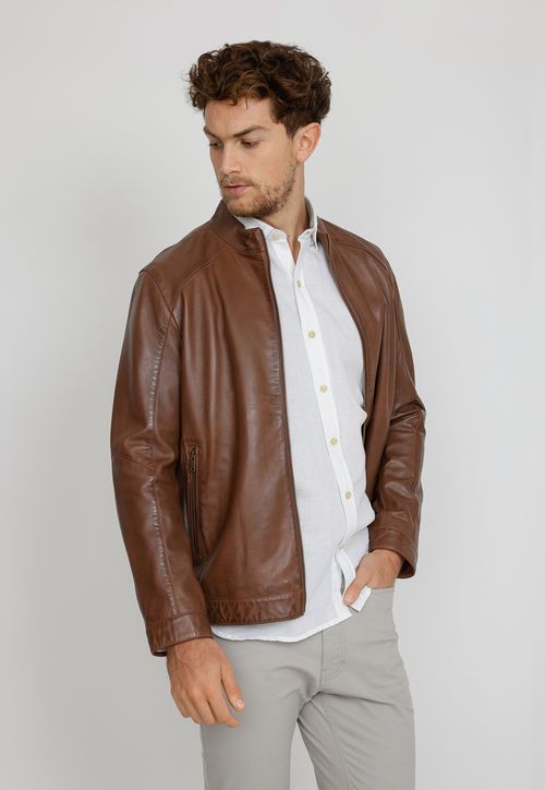 Chaqueta Hombre Slim Fit Amancio Cuero Tan