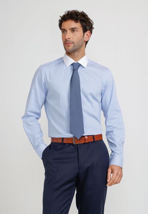 Camisa Hombre Formal Algodón Classic Celeste