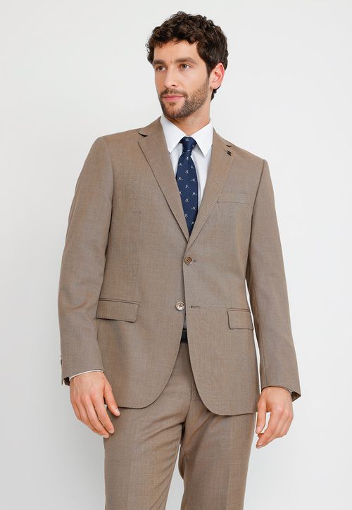 Traje Hombre Formal Slim Mezcla Lana Executive Café