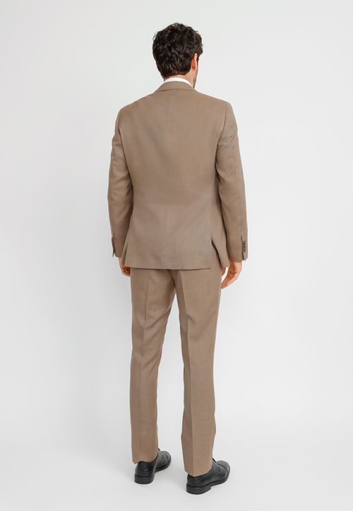 Traje Hombre Formal Slim Mezcla Lana Executive Café
