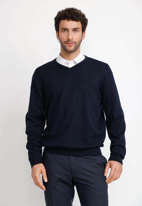 Sweater Hombre Formal Cuello V Algodón Cashmere Classic Azul Marino