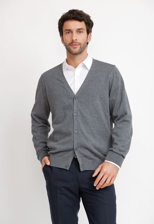 Cárdigan Formal Hombre Algodón Cashmere Classic Gris Melange