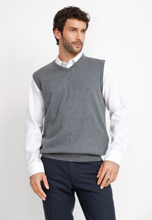 Sweater Hombre Formal Sin Mangas Algodón Cashmere Classic Gris Melange