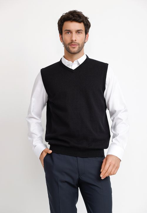 Sweater Hombre Formal Sin Mangas Algodón Cashmere Classic Negro