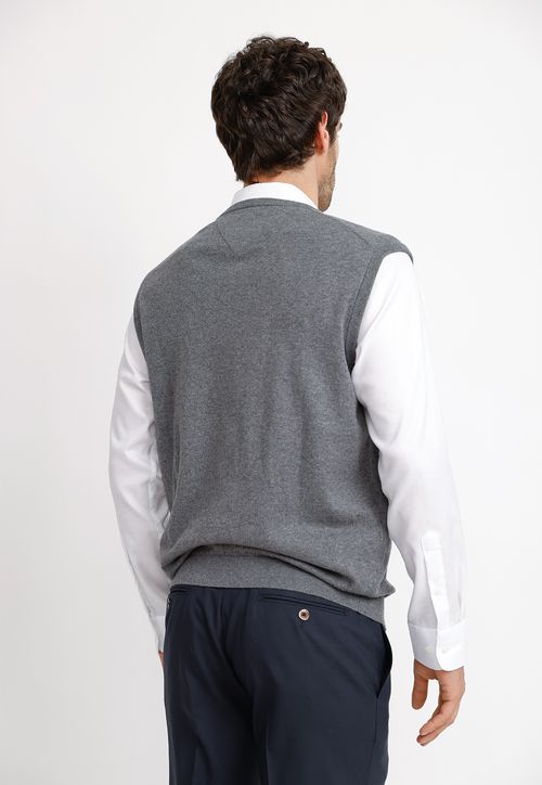 Sweater Hombre Formal Sin Mangas Algodón Cashmere Classic Gris Melange