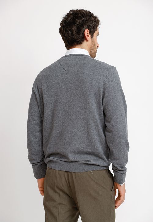 Sweater Hombre Formal Cuello V Algodón Cashmere Classic Gris Melange