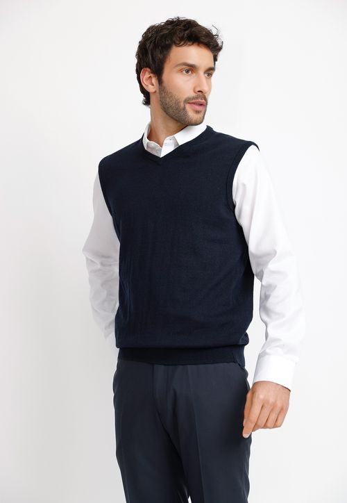 Sweater Hombre Formal Sin Mangas Algodón Cashmere Classic Azul Marino