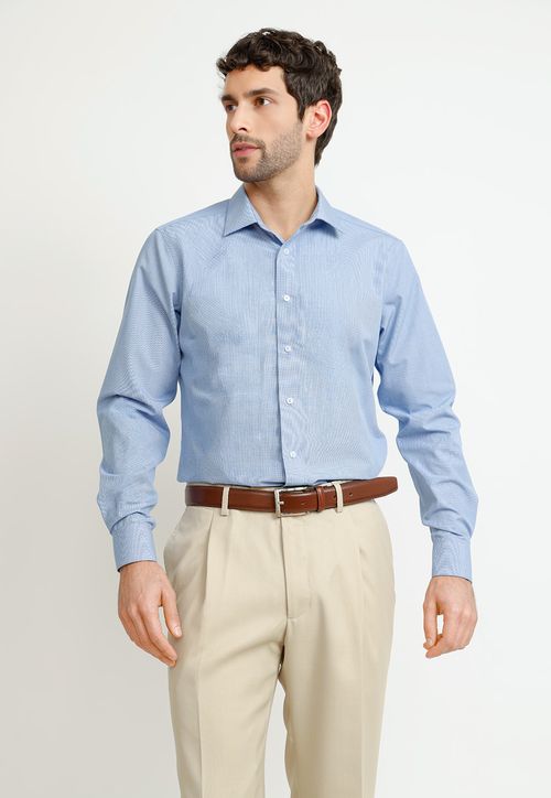 Camisa Hombre Formal Slim Algodón Non Iron Azul