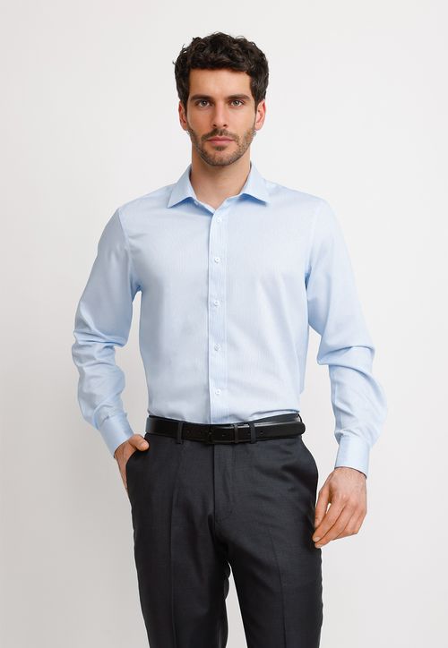 Camisa Hombre Formal Slim Algodón Non Iron Celeste